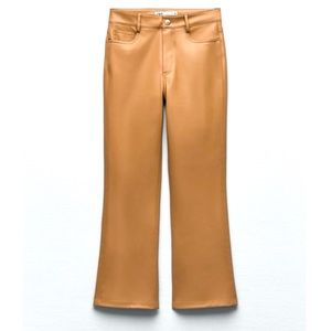 Zara Faux Leather Mini Flare Camel Pant